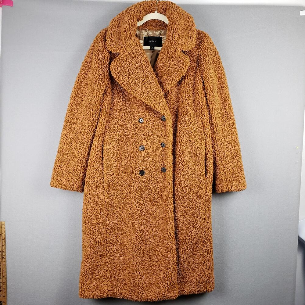 J. Crew Size S Teddy Sherpa Top Coat Caramel Brown Long Cozyโ Winter Layering